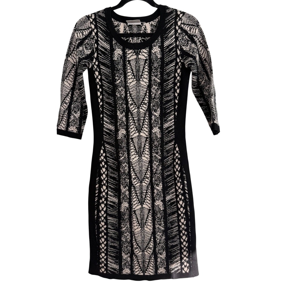 J Taylor Black Cream Geometric Knit Sweater Dress Officecore Sheath Small